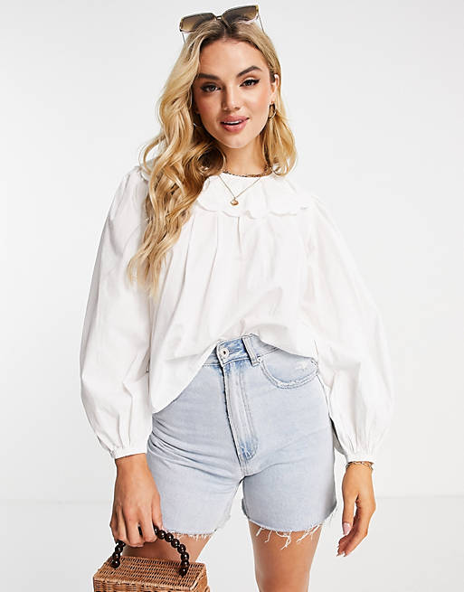 Women Shirts & Blouses/YAS organic cotton poplin top with collar detail 