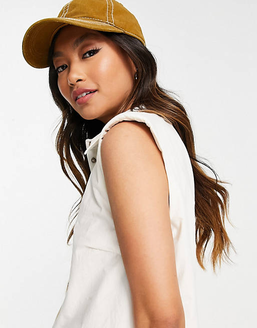 Designer Brands YAS organic cotton sleeveless mini shirt dress in white 