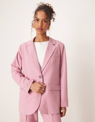 YAS - Oversize-Blazer in Lila-Rosa mit Schildpattknöpfen, Kombiteil