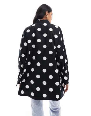 Y.a.s. Y.a.s Oversize Polka Dot Shirt With Cuff Ties In Black