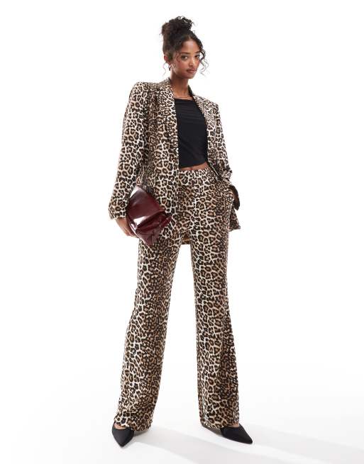 Y.A.S oversized blazer and high waist flared trouser co-ord in leopard ...