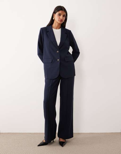 YAS oversized blazer and high waisted wid leg trouser co-ord in navy