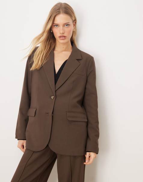 YAS oversized blazer with tortoise shell button detail co-ord in chocolate brown