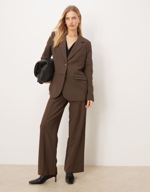 YAS oversized blazer with tortoise shell button detail in chocolate brown - part of a set, 3 of 4