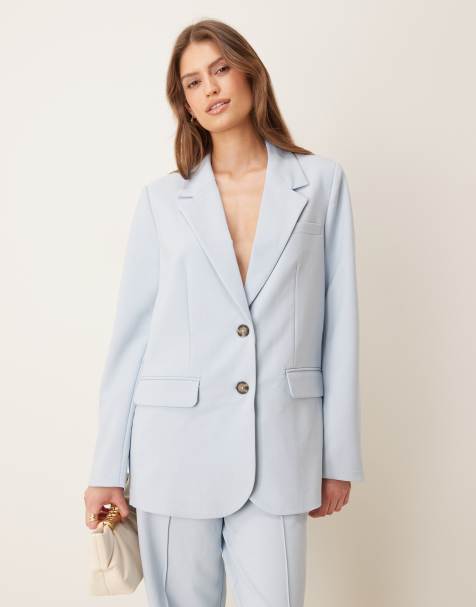 YAS oversized blazer with tortoise shell button detail in sky blue (part of a set) - view 1