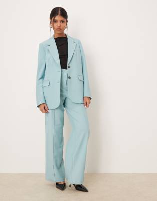 Y.a.s. Oversized Blazer With Tortoise Shell Button Detail In Blue