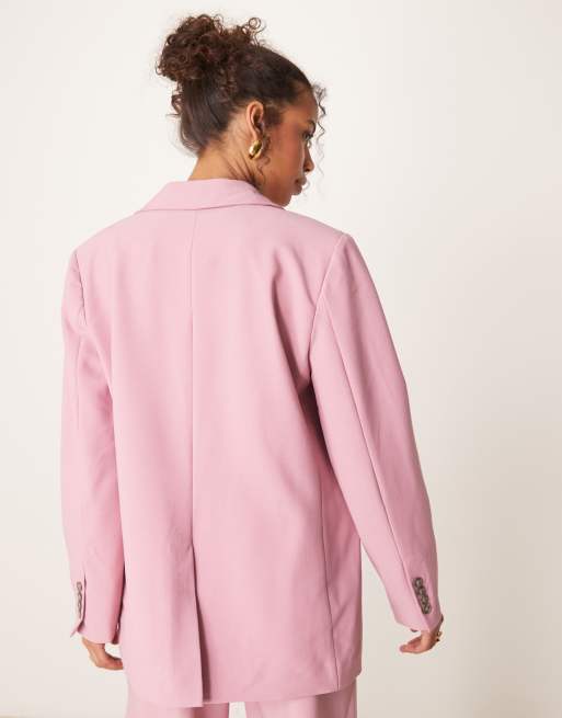 YAS oversized blazer with tortoiseshell button detail in lilac pink (part of a set), 4 of 4