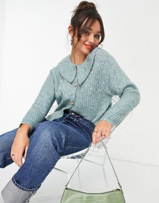 Y.A.S oversized collar cardigan in blue