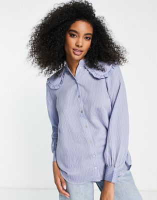 Y.A.S oversized collar shirt in pale blue - ASOS Price Checker