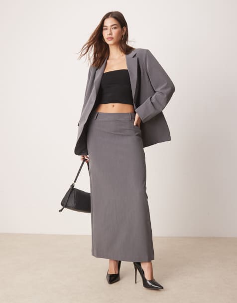 YAS oversized dad fit blazer and tailored maxi skirt set in thunderstorm grey - view 1