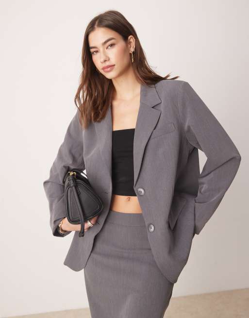 YAS oversized dad fit blazer in thunderstorm grey (part of a set)