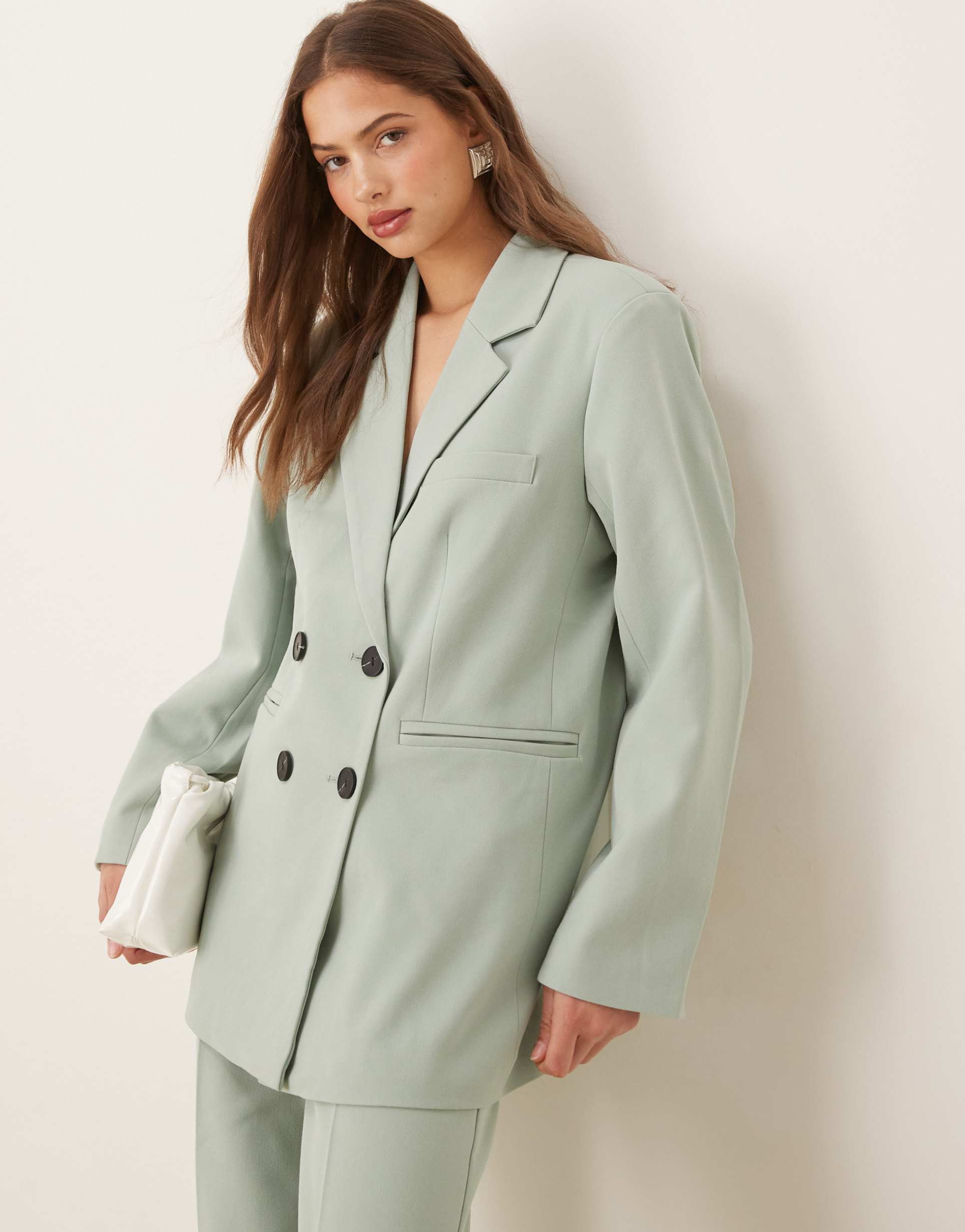 yas oversized double breasted tailored blazer in iceberg green - part of a set