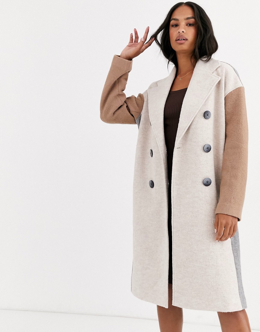Y.A.S - oversized farveblokket frakke med knapdetalje-Stenfarvet