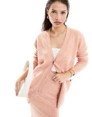 YAS Y.A.S oversized longline knitted cardigan co-ord in pink