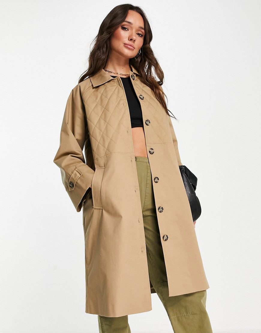 Y.A.S oversized quilted trench coat in stone-Neutral