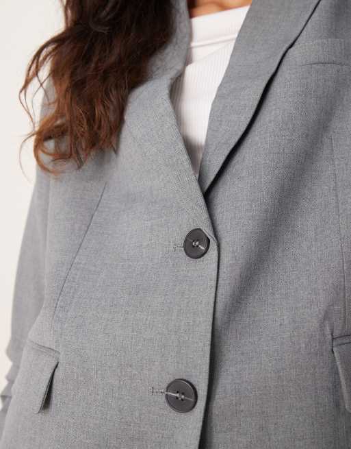 YAS oversized ruched sleeve detail blazer in medium gray melange - part of a set, 3 of 4