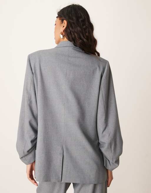 YAS oversized ruched sleeve detail blazer in medium gray