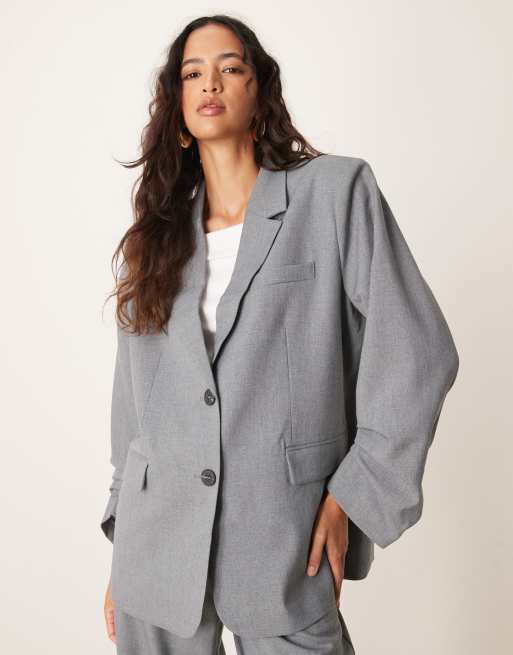 YAS oversized ruched sleeve detail blazer in medium grey melange (part of a set)