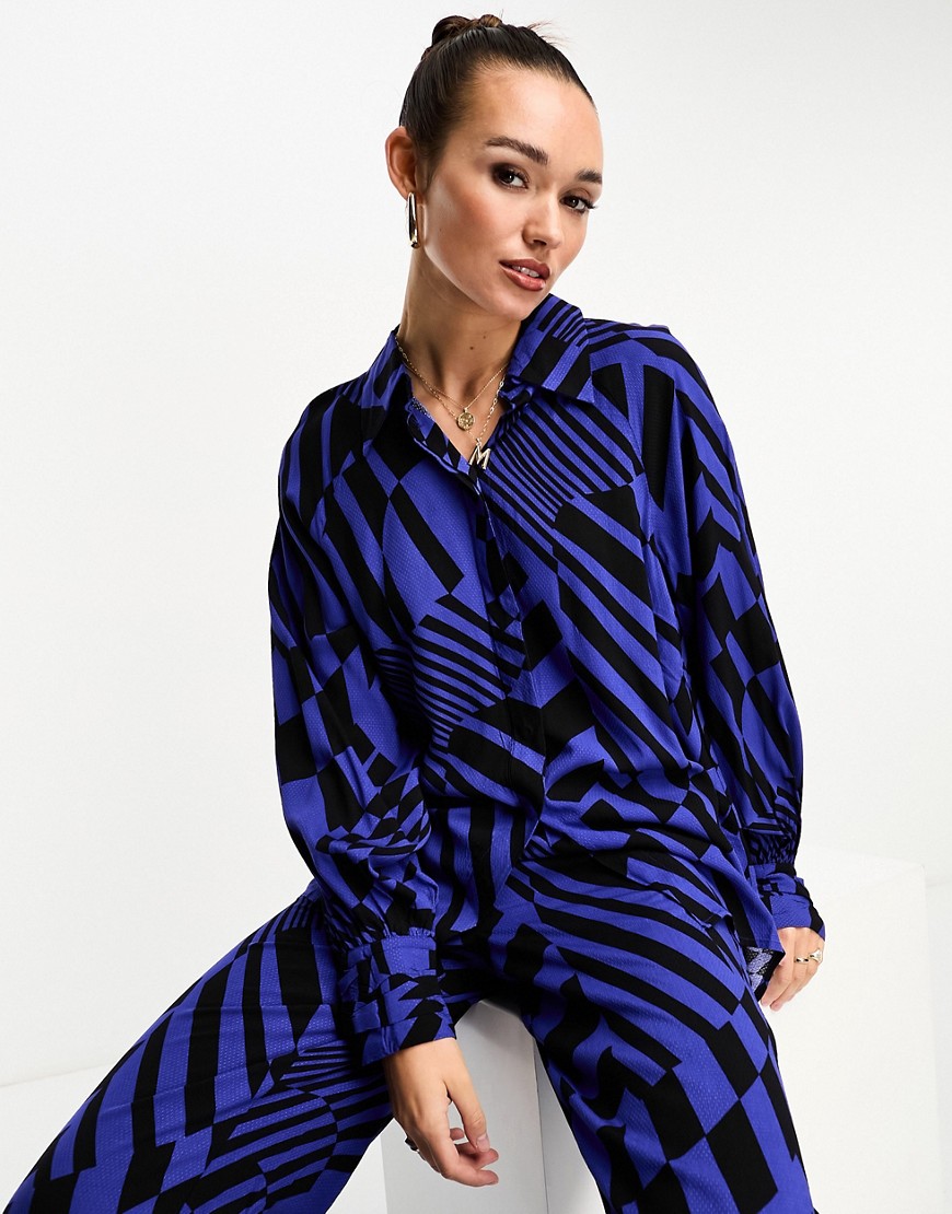 Y.a.s. Oversized Shirt In Abstract Blue Print - Part Of A Set