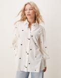 [YAS] YAS oversized shirt with heart embroidery and ruffle trim detail in white 6 Star white