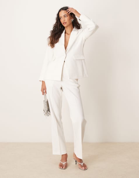 YAS oversized tailored blazer and straight leg trousers set in white - view 1