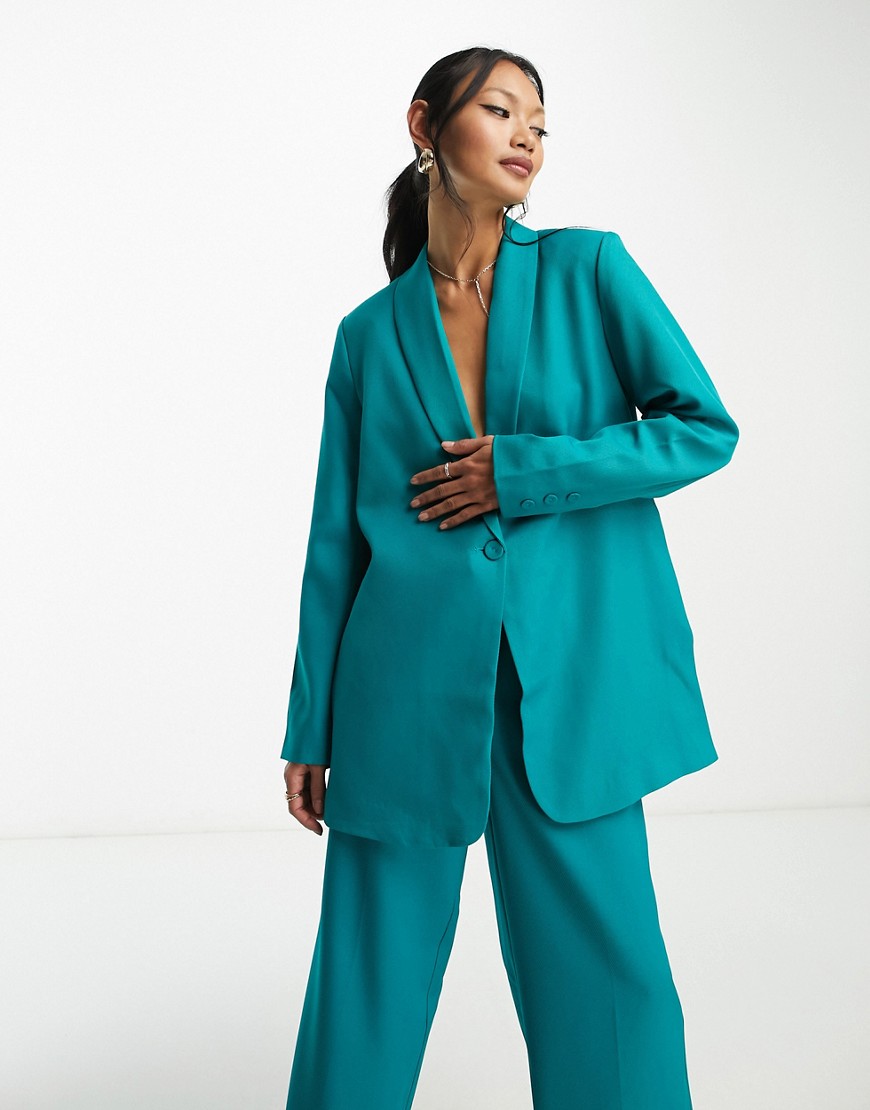 Y.A.S oversized tailored blazer in teal - part of a set-Blue