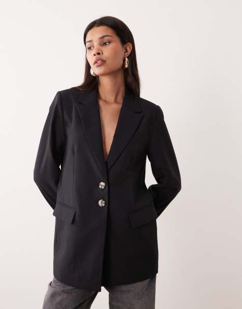 YAS oversized tortoise button tailored blazer in black