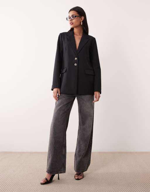 YAS oversized tortoise button tailored blazer in black, 2 of 4