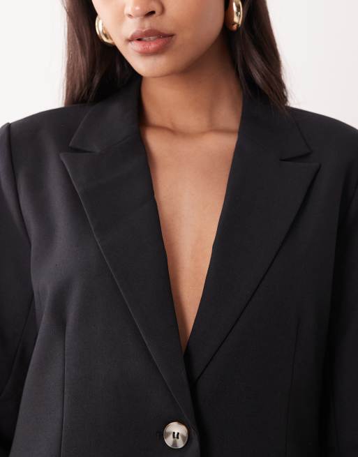 YAS oversized tortoise button tailored blazer in black, 3 of 4