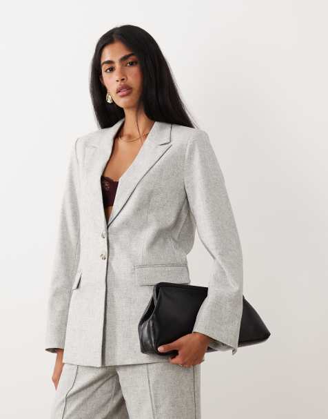 YAS oversized tortoise button tailored blazer in light gray melange - part of a set - view 1
