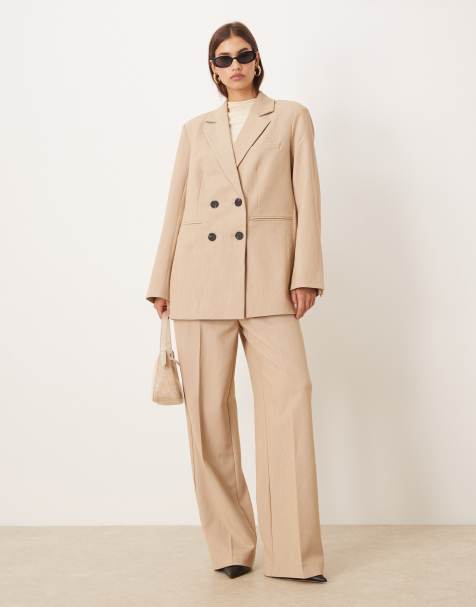 YAS overszied tailored blazer and wide leg pants suit set in camel - view 1