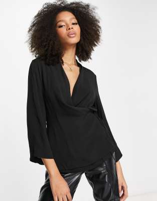 Y.A.S. Ovila tie side wrap top in black - ASOS Price Checker