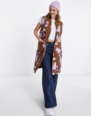 Y.A.S padded floral gilet in brown