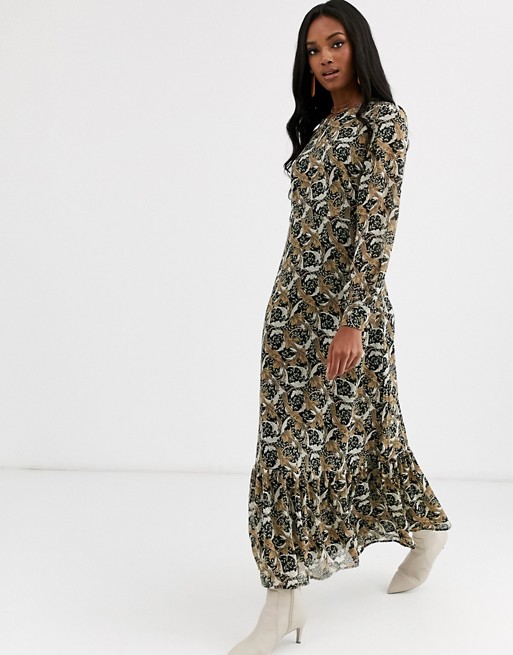 Y.A.S paisley maxi smock dress with volume sleeve