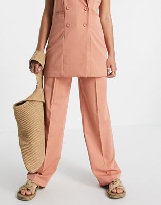 Y.A.S wide leg tailored trousers co-ord  in coral - ASOS Price Checker