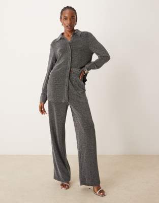 YAS - Pantalon large d'ensemble à paillettes - Noir