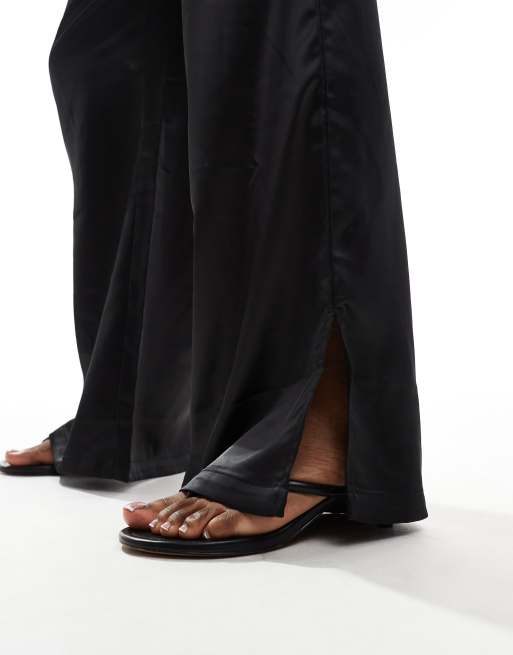 YAS - Pantalon large en satin avec lien à nouer à la taille - Noir, 2 de 5