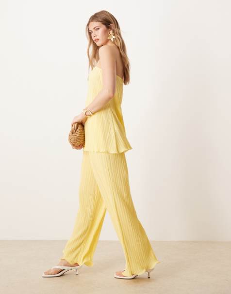 YAS - Pantalon large plissé d'ensemble avec ourlet roulotté - Jaune vanille - view 1