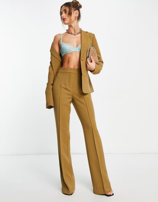 Y.A.S - Pantaloni a zampa sartoriali color oliva in coordinato