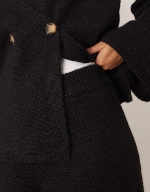 YAS - Pantaloni ampi in maglia neri in coordinato, 4 di 5