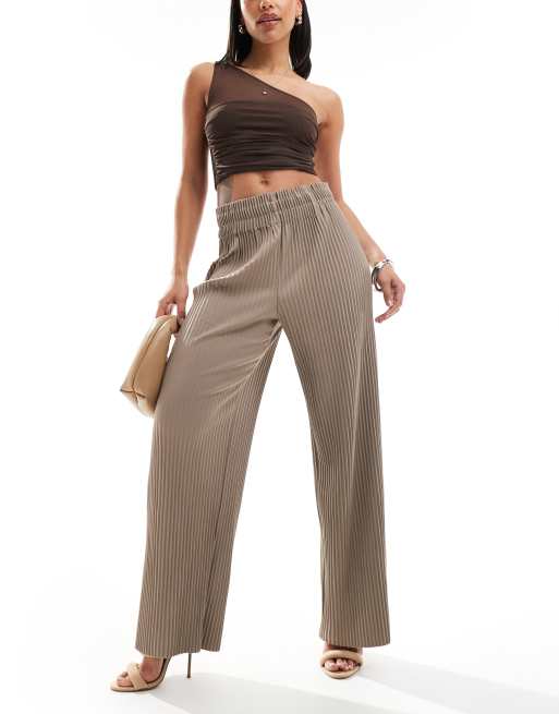 YAS - Pantaloni beige a vita alta plissé a fondo ampio, 4 di 5