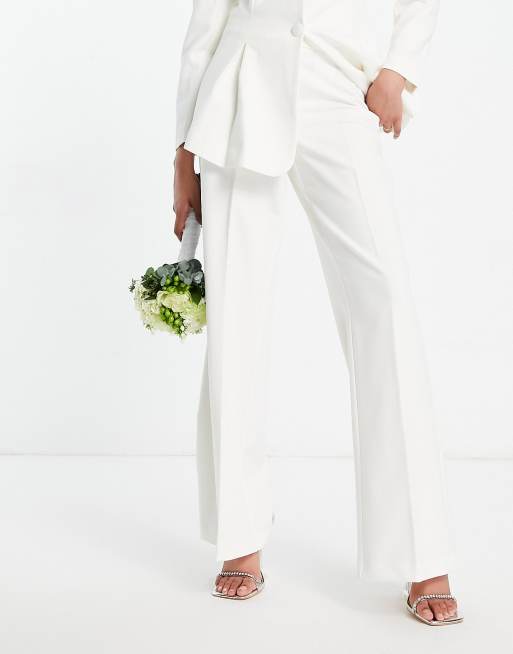 Y.A.S - Pantaloni da sposa con fondo ampio e a vita alta bianchi in coordinato , 4 di 4