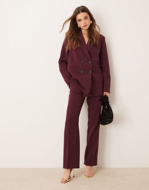 YAS - Pantaloni sartoriali a fondo ampio bordeaux in coordinato - view 1
