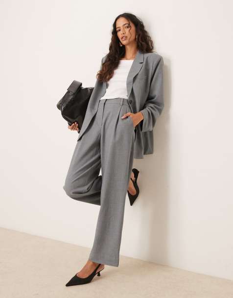 YAS - Pantaloni sartoriali dad fit color grigio medio mélange in coordinato - view 1