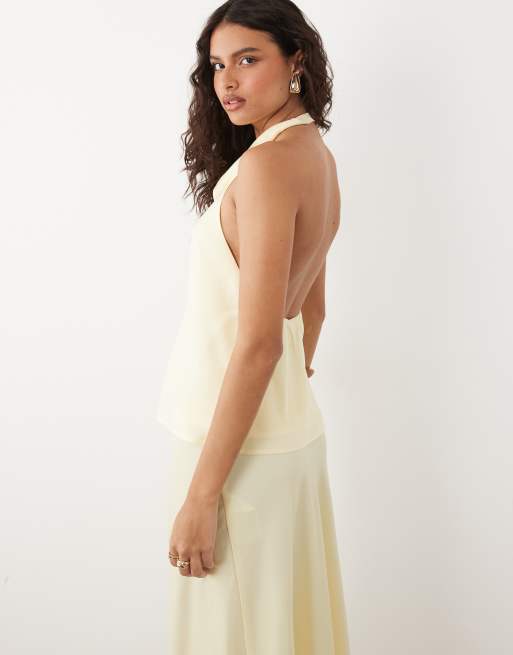 YAS - Pastelgul top med halterneck i satin - Del af sæt, 4 af 4