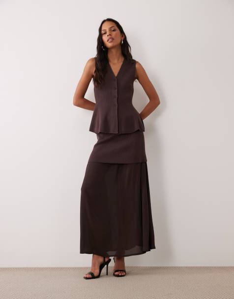 YAS peplum set in chocolate brown - view 1