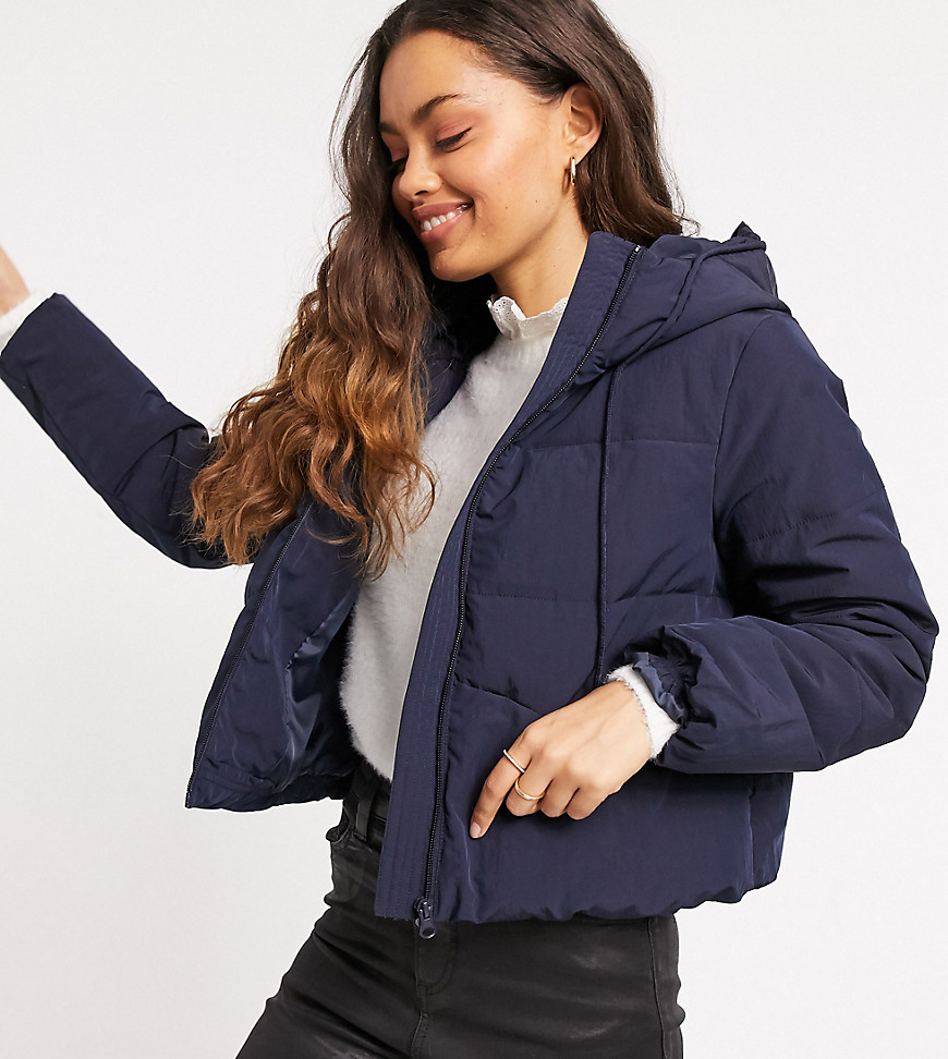 Y.A.S Petite Adrianna short padded hooded jacket in blue