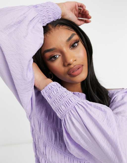 Y.A.S Petite blouse co-ord with shirred bodice and slash neck in lilac, 3 of 4