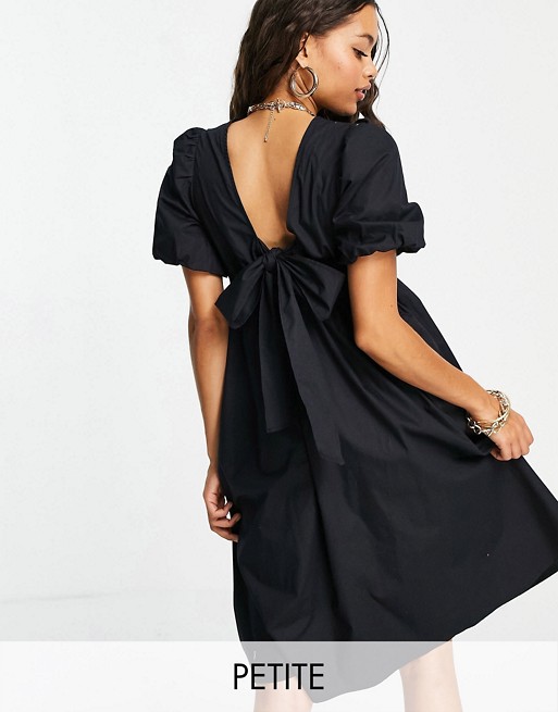 Y.A.S. Petite bow back midi smock dress in black