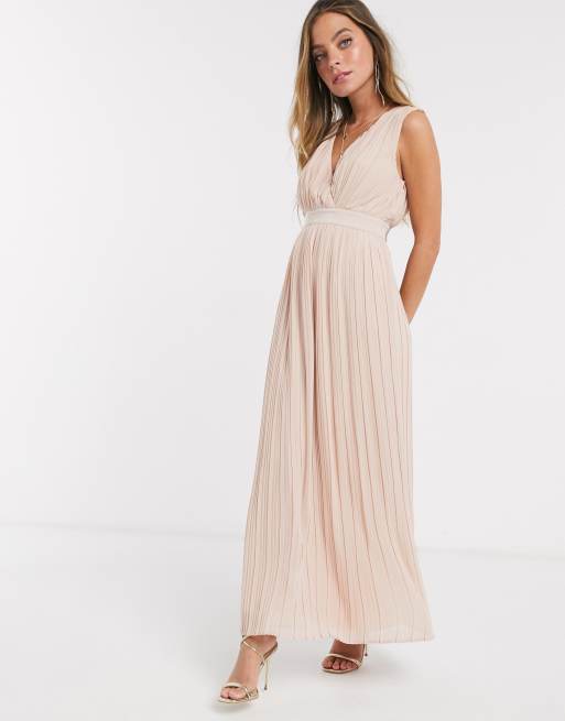  Petite Bridal pleated maxi dress with deep v neck in pink | ASOS